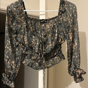 Endless Blu Y2K Baddie Chic Green and Gold Cropped Blouse size medium